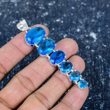 Colgante de piedras preciosas de topacio azul Londres | Collar de plata de ley 925, regalo