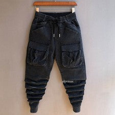 Moda Para Hombres Denim Harén Pantalones Cintura Elástica Ajustados Jeans Bolsillos Informal Pantalón