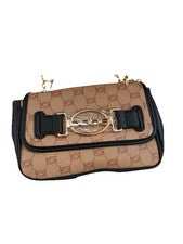 Bolso de Hombro Bebe Para Mujer Leilani Estampado Monograma Nuevo con Etiquetas Almendra/Bronceado