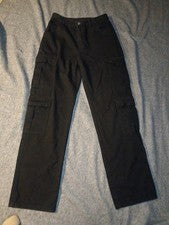 Pantalones de Trabajo Denim Negro Estilo Carga, Unisex Alto 8 Bolsillos.