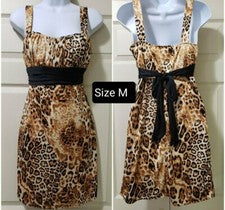 Mujer Moda Vestido de Verano Bodycon Sin Mangas Elástico Hasta la Rodilla Leopardo M