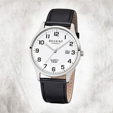 Regent Reloj De Cuero Para Hombre F-1241 Reloj De Cuarzo Pulsera Negra UR1113405