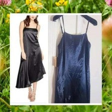 Vestido sin Mangas de Satén para Mujer 2 XS Negro Asimétrico Brillante Cóctel Baile de graduación RACHEL ROY