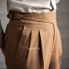Hombres Gurkha Estilo Británico Cintura Alta Nápoles Pantalones Rectos Informales Pantalones