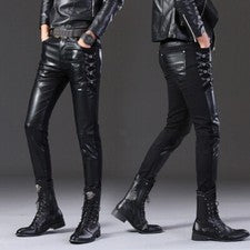 Pantalones ajustados coreanos de cuero sintético para hombre calce ajustado pantalones de motocicleta informales motocic