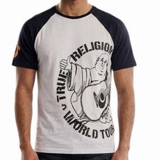 $79 TRUE RELIGION Blanco Azul Marino PARTE BUDDHA Manga Corta Diseñador Camiseta Raglán
