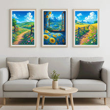 Impresiones de arte de pared de paisaje de anime | Juego de 3 carteles botánicos decoración del hogar