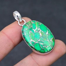 Colgante de joyería de plata de ley 925 hecho a mano con piedras preciosas de turquesa verde regalo