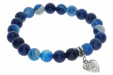 Achat blau Kugel 8mm Stretch Armband mit Herz Motiv - individuelle Größe AB54