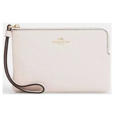 Muñequera Coach para mujer de cuero granulado con cremallera en la esquina, dorada/tiza CP483 CHK