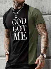 Camiseta Hombres GOD GOT ME Verde Moda Gráfico Suave Camisas bloque de color Tee