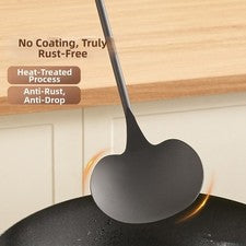 Espátula Wok de Hierro China con Mango de Madera para Remover Freír y Servir