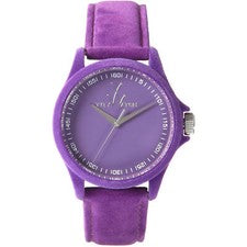 Reloj de juguete para mujer Sartorial cuarzo esfera púrpura correa de cuero PE06VL
