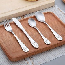 Juego de cubiertos para niños de 4 piezas tenedor de acero inoxidable cuchillo niños bebé cuchara comida para niños pequ