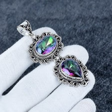 Colgante de Topacio Arco Iris Místico, Colgante de Plata de Ley 925 Hecho a Mano Regalos
