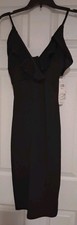 *Casi famoso* Vestido de cóctel para mujer, talla pequeña, negro, correa de espagueti, volantes