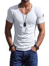 Camiseta de hombre con cuello en V muscular manga corta larga gimnasio entrenamiento1470