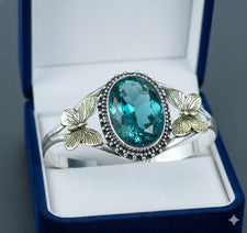 Brazalete brazalete de plata esterlina 925 con piedras preciosas de topacio azul de Londres hecho a mano