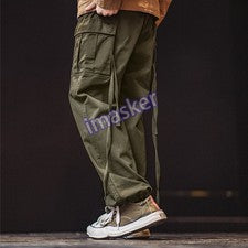 Moda Para hombres Retro Multi-bolsillo Carga Pantalones Rectos Informales Sueltos Pantalones Largos