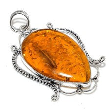 Colgante de joyería de regalo de plata de ley 925 con piedras preciosas de ámbar báltico 2,99" k734