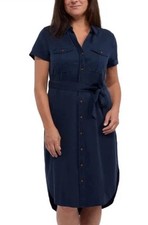 Vestido Camisa Tencel Teddi Rose 1846020 Para Mujer Azul Marino SM 8- Botones Delanteros Nuevo con Etiquetas