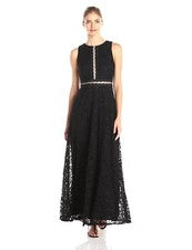 Maxi vestido de encaje con ribete de malla para mujer talla 8 negro *nuevo con etiquetas*