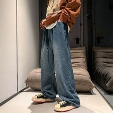 Moda Para Hombres Pantalones de mezclilla sueltos Pierna ancha Pantalones de mezclilla lavados Hip Hop Prendas para club