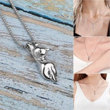 Collar colgante de plata de ley 925 para mujer niña gato adorable cadena joyería regalo