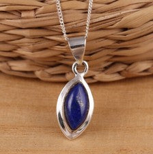 Collar Colgante Marquesa Plata Esterlina 925 Natural Lapislázuli Regalo En Caja