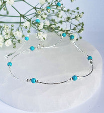 Collar de plata de ley 925 azul turquesa piedra de nacimiento de diciembre cadena de 16""