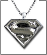 Collar Genuino SUPERMAN - Colgante Acero Plateado 1" - Joyería Acero Inoxidable 24"