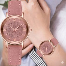 ⌚ Montre Quartz Cadran Couleur Or Rose, Bracelet Suédine L'Élégance Intemporelle