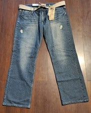 Pantalones de mezclilla rojos a presión para hombre talla 40 x 32 índigo oscuro estilo desgastado