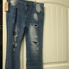 Pantalones de mezclilla de calce regular rasgados desgastados informales de moda para hombre talla 38