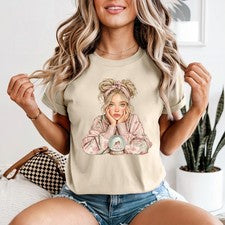 Linda Camiseta Niña Globo de Nieve Mujer Soñadora Moda Ilustración Regalo de Cumpleaños
