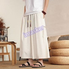 Pantalones informales estilo chino de algodón y lino de pierna ancha pantalones rectos
