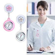 Túnica retráctil enfermera reloj solapa cuarzo llavero bolsillo broche clip doctor flor