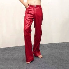 Hombres Clásicos Imitación Cuero Pierna Recta Pantalones Punk Club Nocturno Moda Nuevos