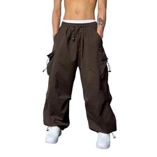 Pantalones cargo holgados para hombre pierna ancha informales pantalones elásticos altos estilo coreano
