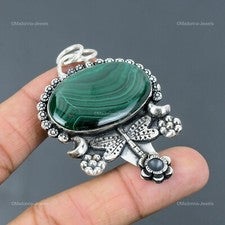 Joyería colgante bisel libélula piedras preciosas de malaquita rusa de plata de ley 925