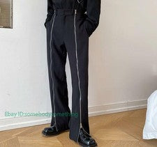 Hombres Cremallera Pantalones Divididos Moda Punk Gótico Juvenil Informal Fiesta Pantalones Negros
