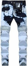 Pantalones de mezclilla para hombre DANT BULUN rasgados ajustados calce recto motociclista con cremallera decoración W40