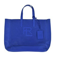 Bolso de Mano Ralph Lauren Etiqueta Púrpura Cuero Azul Perforado RL Nuevo $1100