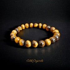 Pulsera de oro AAA ojo de tigre piedras naturales 8 mm estiramientos unisex pulsera curativa