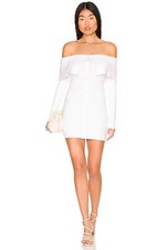 Mini Vestido MAJORELLE Taliah Blanco Hombro Descubierto Acanalado Botón Talla XS Para Mujer