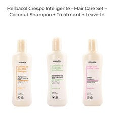Herbacol Crespo Inteligente Set de Cuidado del Cabello - Champú de Coco + Tratamiento + Sin Encendido