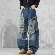 Pantalones rectos de mezclilla clásicos para hombre pantalones de mezclilla desgastados sueltos pantalones de pierna anc