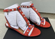 Sandalias Coach Sadie Talla 7 M Semi Mate Pantorrilla Tachonadas Coral Profundo Correa en T Planas