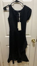 Nuevo Dilanni Stretch SEXY para mujer! Vestido ajustado con volantes negro hasta la rodilla talla XS