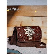 Bolso Bandolera Trinity Ranch Floral Azteca Tooled-Café Nuevo con Etiquetas